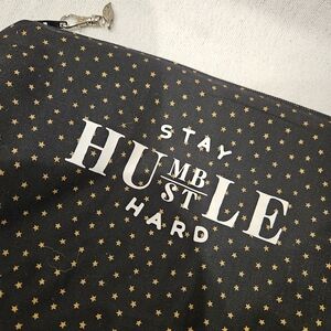 Black and Gold Star Patterned Pouch W Novelty Quote